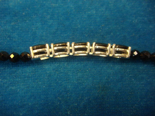 Sterling Silver Black Spinel Bracelet - Oval & Bead Design, Adjustable 6.5-8