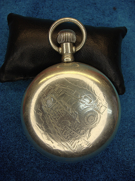 Vintage Elgin Pocket Watch - Steam Locomotive Design - Running Stem-Wind