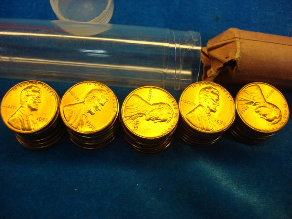1958 Red Lincoln Wheat Cents Roll (50 Coins) - UNC, Original Wrapper