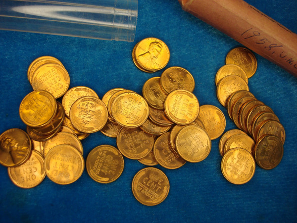 1958 Red Lincoln Wheat Cents Roll (50 Coins) - UNC, Original Wrapper