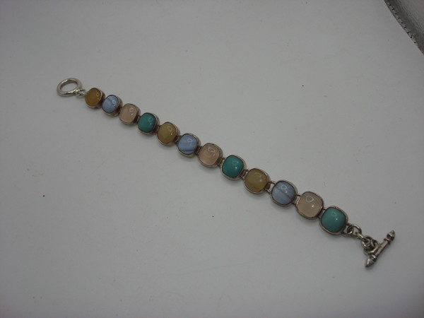 Vintage Sterling Silver Gemstone Bracelet | Chalcedony, Agate & Moonstone | 7.5