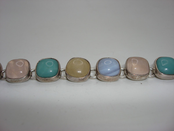 Vintage Sterling Silver Gemstone Bracelet | Chalcedony, Agate & Moonstone | 7.5