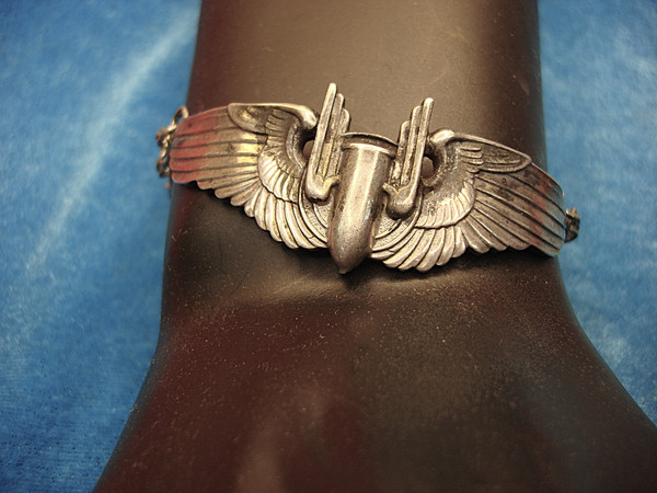 Vintage WWII US Army Air Force Aerial Gunner Wings Sterling Silver Bracelet