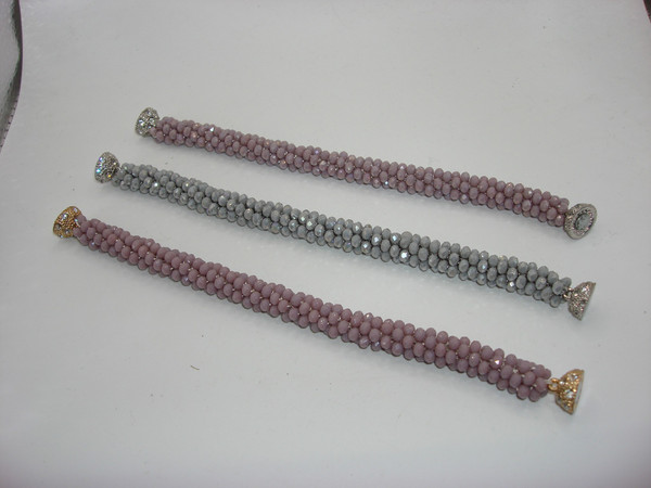 Set of 3 Lavender & Gray Bracelets - Rhinestone Magnetic Clasps - Vintage Jewelry