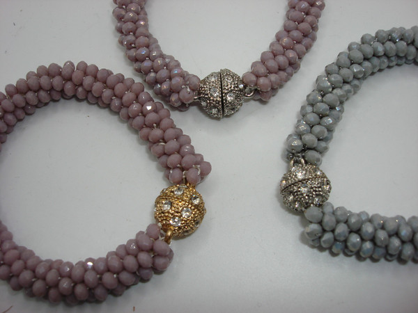 Set of 3 Lavender & Gray Bracelets - Rhinestone Magnetic Clasps - Vintage Jewelry