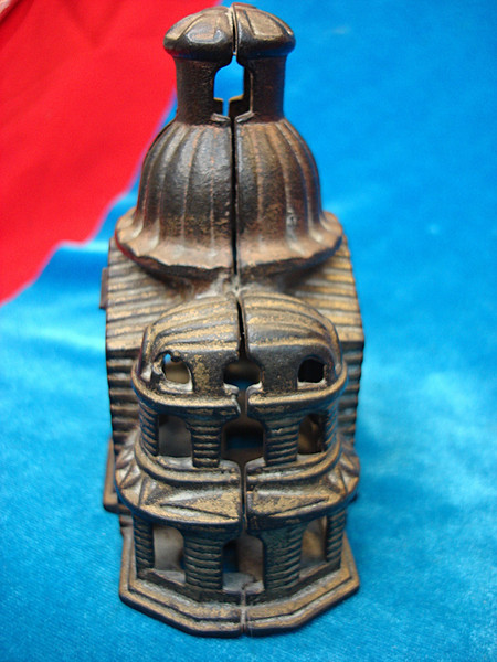 Vintage A.C. Williams Cast Iron Mosque Still Bank - Gold Wash, Excellent Condition