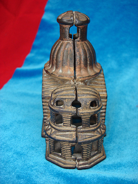 Vintage A.C. Williams Cast Iron Mosque Still Bank - Gold Wash, Excellent Condition