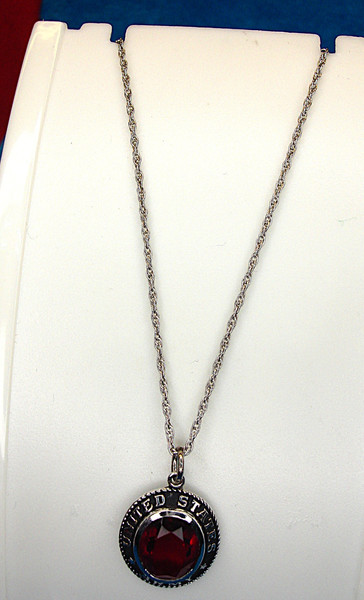 Vintage Crest-Craft Sterling Silver US Army Pendant Charm w/ Red Stone & Chain