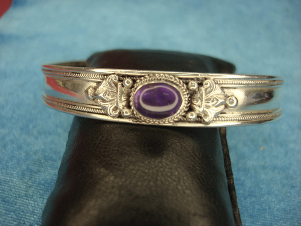 Sterling Silver Amethyst Bracelet - Adjustable, Energy Balancing & Pre-Owned