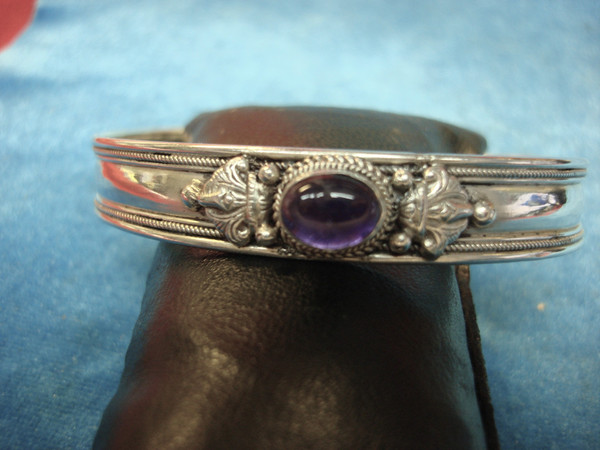 Sterling Silver Amethyst Bracelet - Adjustable, Energy Balancing & Pre-Owned