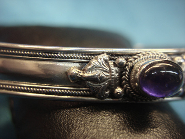 Sterling Silver Amethyst Bracelet - Adjustable, Energy Balancing & Pre-Owned