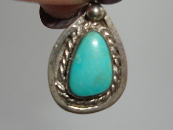 Vintage Navajo Sterling Silver Turquoise Teardrop Charms - Pair