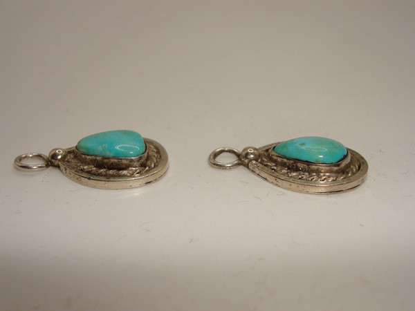 Vintage Navajo Sterling Silver Turquoise Teardrop Charms - Pair