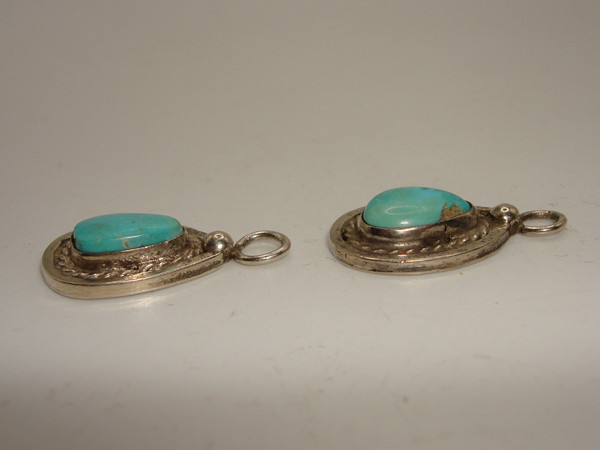 Vintage Navajo Sterling Silver Turquoise Teardrop Charms - Pair