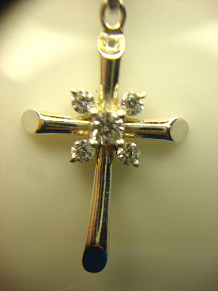 Sterling Silver Cross Necklace with Cubic Zirconia - 18
