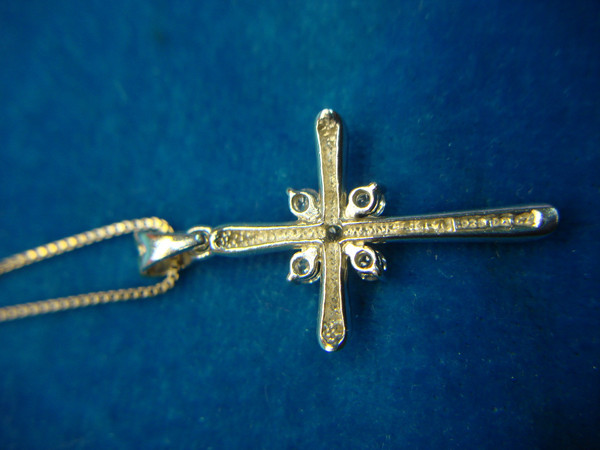 Sterling Silver Cross Necklace with Cubic Zirconia - 18