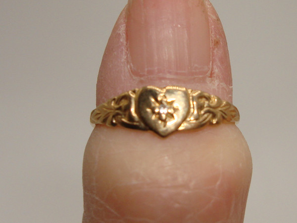 Art Nouveau 1930s Baby Ring - 10K Gold w/ Diamond Accent (Size 2)