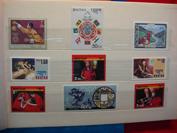 Vintage Bhutan Stamp Set 1970s-1990s (53 Stamps) - Album Mounted, Excellent Condition