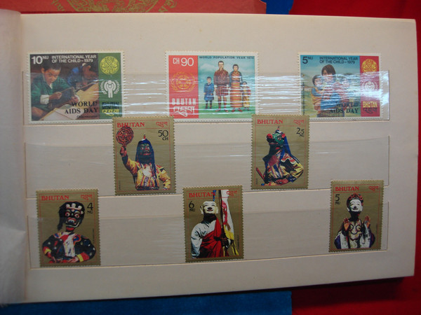 Vintage Bhutan Stamp Set 1970s-1990s (53 Stamps) - Album Mounted, Excellent Condition