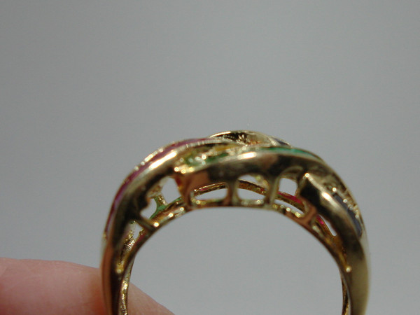 Vintage 14K Gold Sapphire, Emerald & Ruby Ring (Size 7)