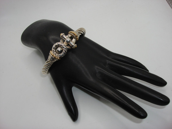 Italian Sterling Silver Cable Bracelet with Gold Accents - 925, X Design