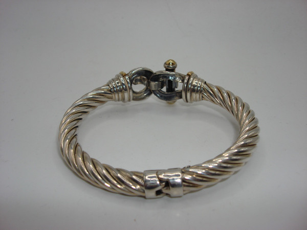 Italian Sterling Silver Cable Bracelet with Gold Accents - 925, X Design