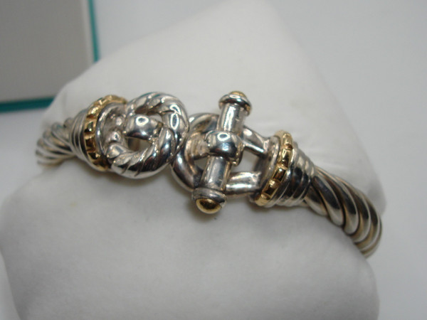 Italian Sterling Silver Cable Bracelet with Gold Accents - 925, X Design