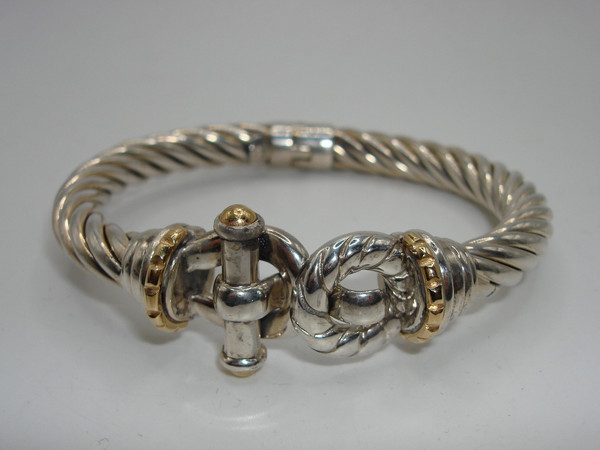 Italian Sterling Silver Cable Bracelet with Gold Accents - 925, X Design