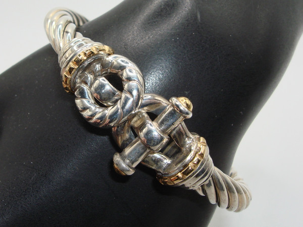 Italian Sterling Silver Cable Bracelet with Gold Accents - 925, X Design