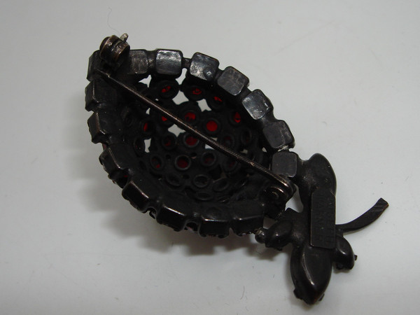 Vintage Joseph Warner Rhinestone Berry Brooch - Stunning Red & Green Gemstones