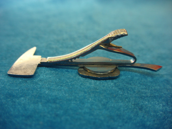 Vintage Potstown Fire Department Tie Clip - Chrome & Enamel Axe Design #505