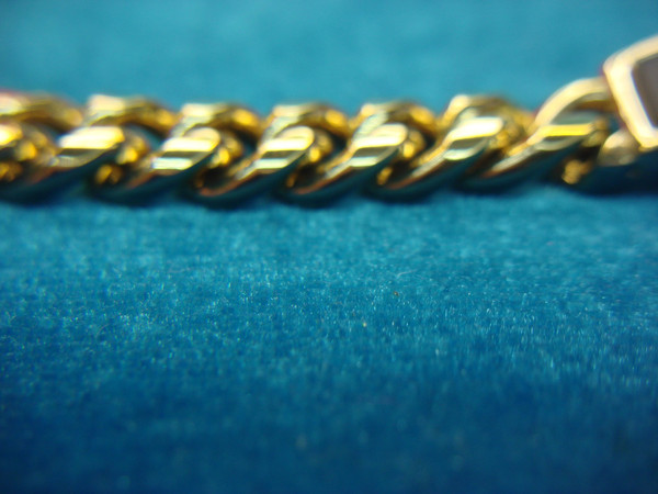 Vintage Speidel ID Bracelet - Gold Tone, Black Center Piece, Unworn Condition (8 inches)