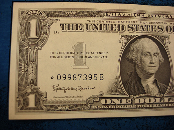 1957B Star Note $1 Silver Certificate - Crisp, Uncirculated US Currency