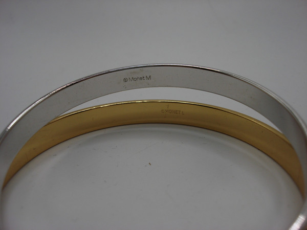 Vintage Monet Gold & Silver Tone Bracelet Set of 3 - Bangle & Hinged Bracelets