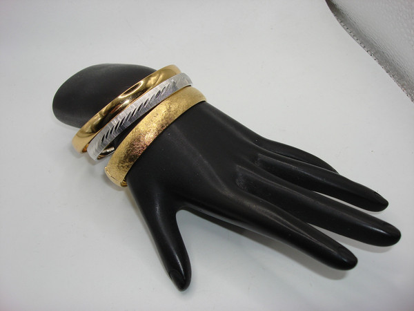 Vintage Monet Gold & Silver Tone Bracelet Set of 3 - Bangle & Hinged Bracelets