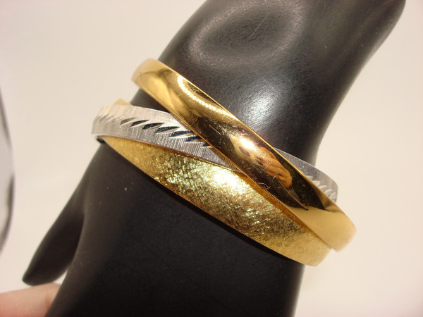 Vintage Monet Gold & Silver Tone Bracelet Set of 3 - Bangle & Hinged Bracelets