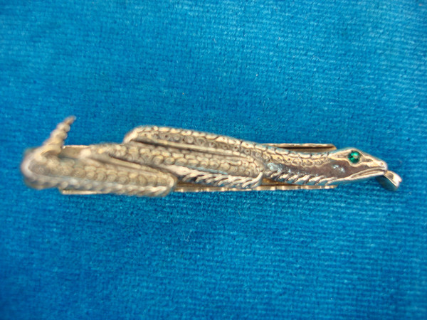 Vintage Gold-Tone Serpent Tie Clip with Green Eyes - Unique & Elegant Men's Accessory