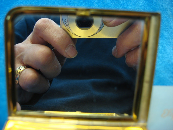 Vintage Elgin American Powder Compact - Green & Rose Scene, 1940s-50s