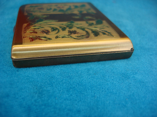 Vintage Elgin American Powder Compact - Green & Rose Scene, 1940s-50s