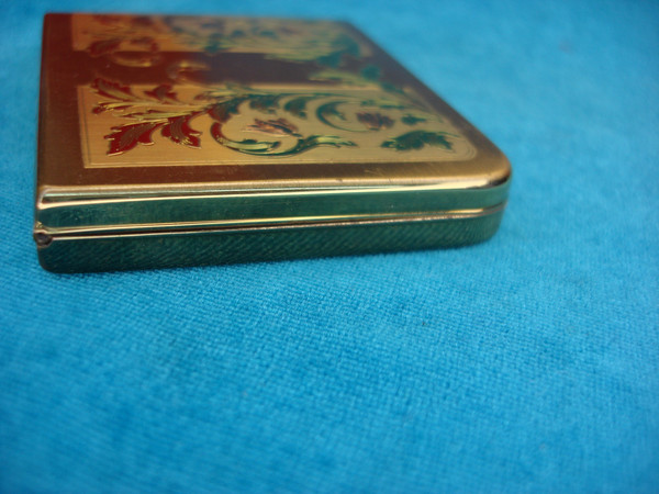 Vintage Elgin American Powder Compact - Green & Rose Scene, 1940s-50s