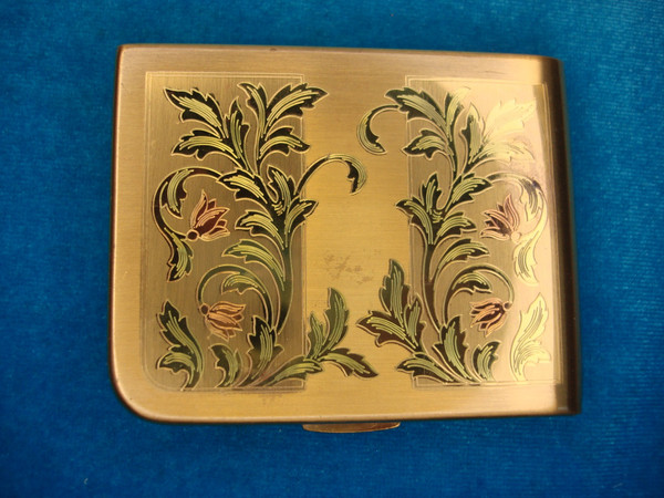 Vintage Elgin American Powder Compact - Green & Rose Scene, 1940s-50s