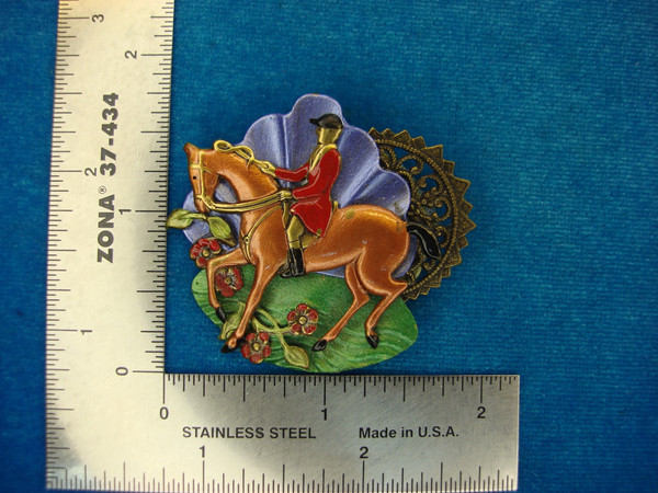 Equestrian Pins Set - Horse & Rider Enamel Pin, Silver Tone Horse with Marcasite (2 Pack)