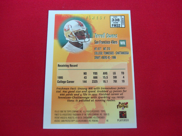1996 Topps Finest Terrell Owens Rookie Card #338 RC (Common) - Football Trading Card