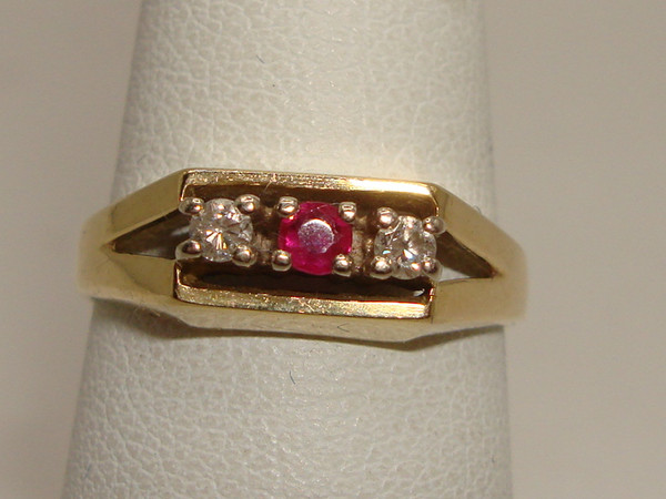 14K Solid Gold Ruby & Diamond Ring, Size 6 - Elegant Vintage Style