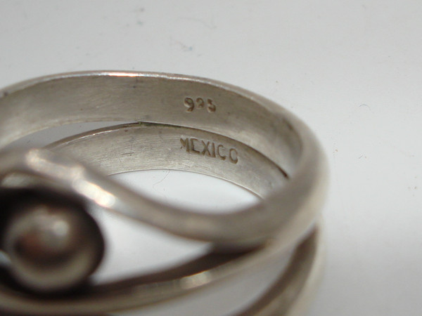 Vintage Taxco Silver Double Wave Ball Ring - Size 9.5