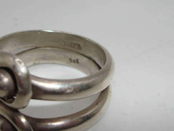 Vintage Taxco Silver Double Wave Ball Ring - Size 9.5