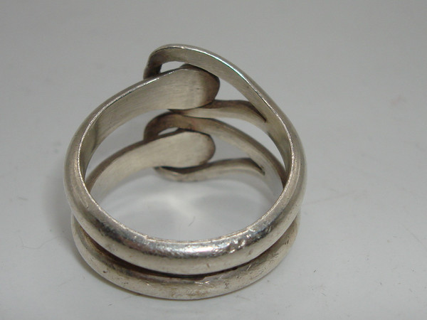 Vintage Taxco Silver Double Wave Ball Ring - Size 9.5