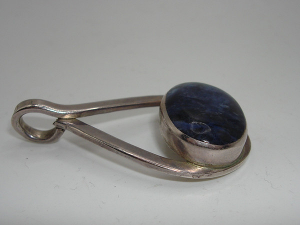 Vintage Sterling Silver Sodalite Pendant, Hecho En Mexico, Artist Signed (2 Inch Oval)