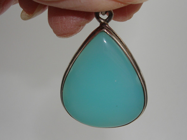 Vintage Sterling Silver Blue Chalcedony Pendant - 925 Hallmarked