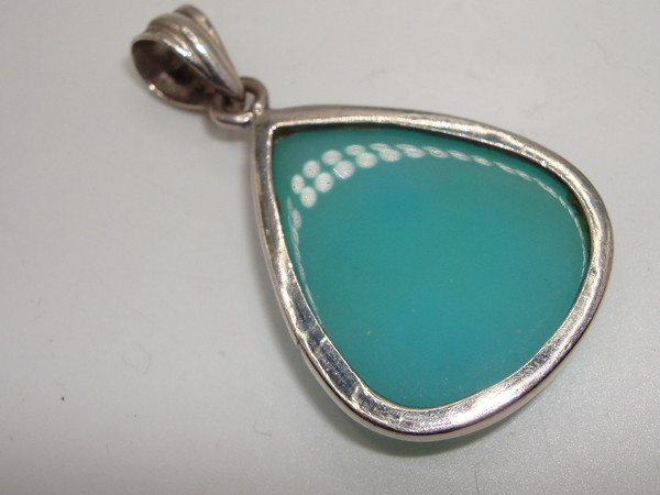 Vintage Sterling Silver Blue Chalcedony Pendant - 925 Hallmarked